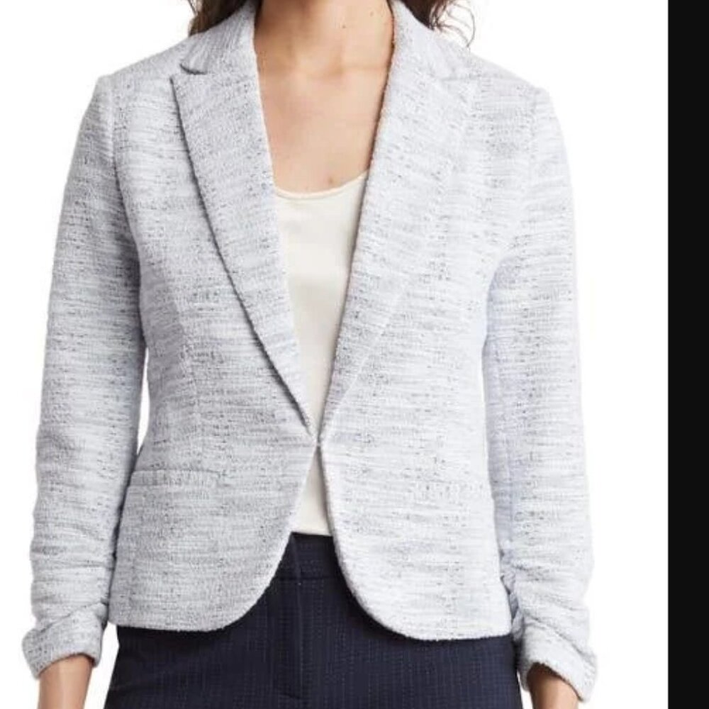 Amanda & Chelsea 3/4 Scrunched Sleeve Blue White Knit Blazer XL